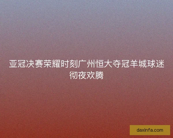 亚冠决赛荣耀时刻广州恒大夺冠羊城球迷彻夜欢腾